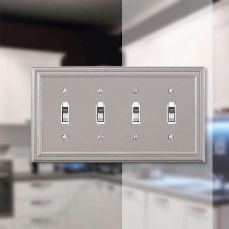Amerelle Continental Quadruple Toggle Cast Metal Wallplate In Satin Nickel - Image 3